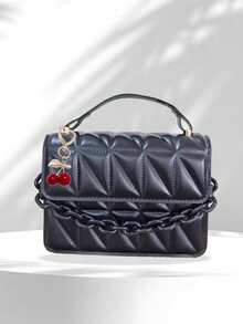 2024 New Fashion Shoulder Diagonal Package, Simple Diamond Grid Popular Handbag With Detachable Strap - Black - View 8