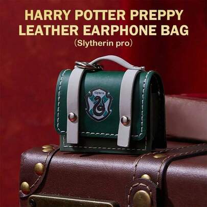 Miniso Túi đựng tai nghe Slytherin Pro bằng da chủ đề Harry Potter, phong cách đại học thời trang, di động và thiết thực, đựng tai nghe (1 chiếc)