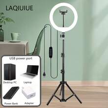 Lampada da terra per live streaming da 10 pollici, adatta per fotografia, registrazione video, live streaming, riunioni Zoom, vlogging, con supporto per selfie, luce per telefono e anello luminoso con supporto