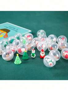 1 pieza Bola cápsula transparente con Papá Noel y reno en miniatura, decoración navideña y regalo de fiesta