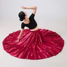 Długa rozkloszowana spódnica damska z koła - satynowa rozkloszowana spódnica w stylu boho vintage w kształcie litery A, do tańca, na imprezę, na co dzień (na cztery pory roku, na co dzień, w stylu sukni balowej)