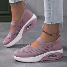 Giày thể thao đế dày Air Cushion thông thường dành cho nữ, Giày đi bộ gót nêm rỗng thoải mái, Giày chạy bộ ngoài trời thoáng khí. - Hồng - Xem 2