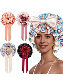 Women's Silk Sleep Cap, Printed Double-Layer Satin Sleep Cap, Satin Hair Wrap, With Drawstring And Adjustable Tie, Suitable For Curly Hair - Multicolor - View 6