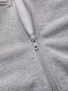Set de 2 piezas de ropa deportiva para niños, chaqueta con parches a rayas minimalista con puños acanalados y pantalones con cordón, otoño/invierno - Gris - Ver 4
