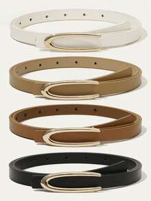 4件套（黑色+白色+卡其色+驼色）简约时尚U型扣女士细腰带，优雅高端设计，适合搭配连衣裙，百搭休闲日常腰带 - 彩色 - 查看 14