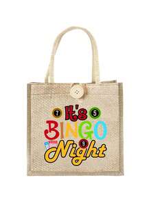 2pcs/Set "Bingo" Letter Print Handbag Set, Bingo Women's Handbag And Wallet Set, Including A Handbag And A Coin Purse, Large-Capacity Women's Bag, Lightweight Large-Capacity Handbag, Reusable Burlap Shopping Bag, Fabric Structure,Gifts For Women,Christmas Gifts,Gift Ideas For Women