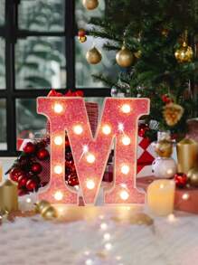 1pc Shiny Pink LED Letter Light, English Alphabet & Number Night Light, Battery Powered, Warm Glow, For Home Decor, Wall Decor, Kitchen Decor, Game Room Decor, Party Decor, Birthday Party, Outdoor Decor, Wedding Decor, Bedroom, Study, Graduation Party, Camping Decor