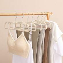 10/20pcs Short Flocked Plastic Pant Hangers, Sturdy & Durable, Space-Saving, Non-Bulging Shoulders, Non-Slip Design, Curved Shoulders With Grooves To Hang Bra Straps, Underwear, Suitable For Home, Dorm And Retail Clothing Store Display