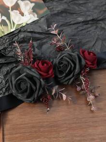2件/1件 奢华玫瑰花哥特式黑色胸针和腕带，适合婚礼装饰、节日、派对、周年纪念、秋季主题活动、情人节配饰 - 彩色 - 查看 3