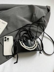 Mini Crocodile Embossed Handbag & Crossbody Bag - Black - View 9