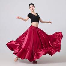 Długa rozkloszowana spódnica damska z koła - satynowa rozkloszowana spódnica w stylu boho vintage w kształcie litery A, do tańca, na imprezę, na co dzień (na cztery pory roku, na co dzień, w stylu sukni balowej)