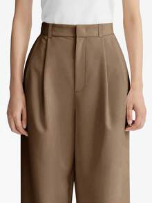 Women's High Waist Side Pocket Wide Leg Suit Pants, Spring/Autumn - Brown - View 4