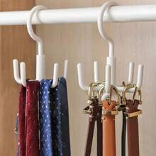 1pc Rotating 4 Hooks Plastic Wall Hanger Organizer, No Drill Multifunctional Rack For Belts, Ties, Underwear, Bags, Scarves,Clothing, Storage Hook - White - View 1