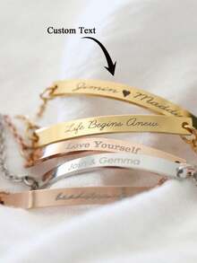 Personalized Bracelet,Fashion Engraved Name Letter Curved Bracelet For Women Men,Personalized Double-Sided Engraving Bracelet,Couple Gift Handmade Wrist Accessories Gift,Friendship Gift Birthday Gift,Halloween, Christmas Gifts - Multicolor - View 3