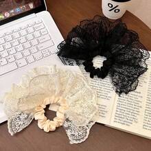 2pcs/1pc French Double-Layer Lace Trim Hair Scrunchies, Essential For Bun, Ponytail, Everyday Wear, Elegant & Romantic Ballet Style Hair Accessories, Hair Ties, Scrunchy Hair Ties, Sport, Home Beauty Women Accessory Gifts ,Head Piece