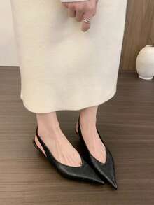 Giày sandal đế bệt hở lưng mũi nhọn thanh lịch kiểu Pháp mùa xuân 2025 dành cho nữ, giày cao gót mèo con - màu đen - Xem 4