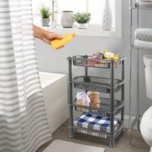 Multipurpose 3 Or 4 Shelf Storage Rack Unit For Kitchen Bathroom Office Home Organiser Plastic Shelves Utility Cart - Silver Or Black - Black 4 Tier - View 5