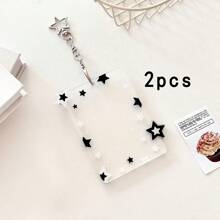 Soporte de tarjeta de estrellas transparentes y coloridas de 3 pulgadas de estilo coreano INS, soporte de tarjeta de estrellas negras, minimalista y de moda para almacenar fotos de ídolos para niñas y mujeres