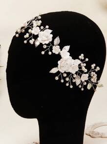 1 pieza Peine para el cabello con perlas y rhinestones, accesorio de boda nupcial elegante y sencillo, accesorio para el Día de San Valentín - Plateado - Ver 5