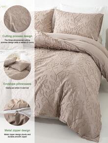 3pcs Leaf Tufted Pattern Microfiber Duvet Covers Sets(1 Duvet Cover & 2 Pillowcase)Lightweight Breathable Bed Cover All Seasons Bedding Set  For Home Bedroom Bed Sheets Set - Coffee Brown - View 6