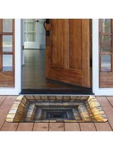1 Piece Of 40 * 60cm Optical Illusion Door Mat - Indoor And Outdoor 2D Flat Welcome Blanket | Machine Washable | Front Door, Entrance, Bedroom Decoration | Essential For Home Decoration - 鏽棕色 - 查看 10