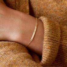 Elegant Minimalist Narrow Bracelet, Customizable With Initial, Roman Numerals, Date, Made Of Gold Material, Great Gift - Multicolor 2 - View 3