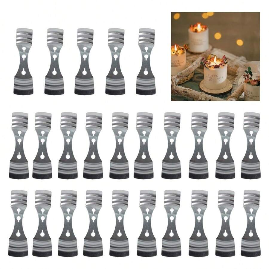 20 chiếc giá đỡ nến ba bấc, có rãnh định tâm bấc bằng kim loại, màu bạc, làm bằng thép không gỉ, thích hợp để làm nến, trang trí phòng, làm quà tặng sinh nhật và tốt nghiệp. - Bạc - Xem 1