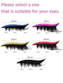 MEM 1 Set Glitter Self-Adhesive Eyeliner & False Lashes - Waterproof, No Glue Needed, Suitable For Party & Stage Makeup, Travel, Daily Wear (For Beginners), Wedding, Date, Party, Festival, Great As Christmas/Halloween/Gift Lashes Set - Black - View 3