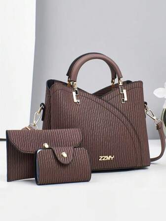 Set de 3 bolsos de mano vintage elegantes, bolso de tote multifuncional de gran capacidad, diseño de moda; Nuevo bolso cuadrado pequeño de moda para mujer, bolso de hombro versátil casual de gran capacidad y multicapa; Nuevo bolso de hombro/cruzado de mujer con estilo, de gran capacidad, casual y de lujo con bloques de color