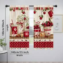 2 件套窗帘套装，带餐具和勺子设计 - 红白格子图案，带水果插图，可机洗涤纶面料，光线过滤，杆袋风格，适用于卧室、客厅和厨房窗户 - 彩色 - 查看 19