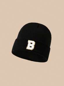 1pc Black Knit Hat With 26 Letter Pattern, Suitable For Toddlers, Infants, Teens Boys And Girls, Y2K Style, Warm And Versatile Winter Cap - Black - View 10