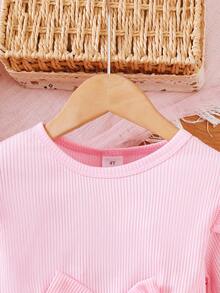 Girls' Butterfly Applique Long Sleeve Mesh Dress, Sweet & Fashionable For Autumn/Winter Party, Birthday - Pink - View 3