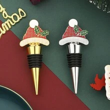 Nuevo tapón de vino rojo navideño, sello hermético para preservar el vino, tapón de botella de vino con gorro de Papá Noel, regalo navideño - Multicolor - Ver 1