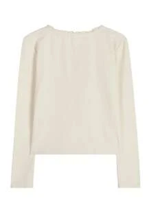 Women's Frill Trim Front Tie Long Sleeve Casual T-Shirt, Spring/Autumn