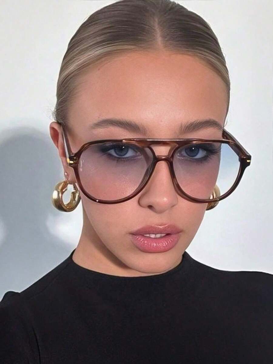 1 件装双梁大框复古个性蛤蟆眼镜时尚眼镜百搭女士眼镜适合旅行沙滩配饰返校