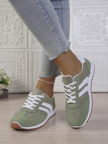 女士休闲运动鞋，休闲鞋，春夏新款学生休闲跑步鞋，白色/米色/红色，适合运动、工作、日常穿着，轻便舒适 - 綠色 - 查看 4