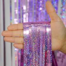 1 件激光雨幕 / 2 件/3 件（蓝色激光 + 香槟色套装）/ 2 件（香槟色雨幕）闪亮金色生日派对装饰背景、乔迁、周年纪念、婚礼装饰，增添欢乐气氛 - 淡紫色 - 查看 8