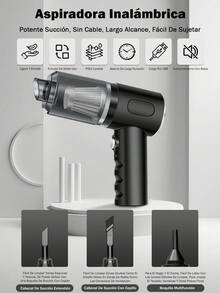 Aspiradora mini 6 en 1, alta potencia, súper succión, batería de litio recargable de ultra alta duración, aspiradora portátil imprescindible para vacaciones, veranos y viajes, aspiradoras para recolección de polvo, aspiración, inflado y otras funciones. - Negro - Ver 10