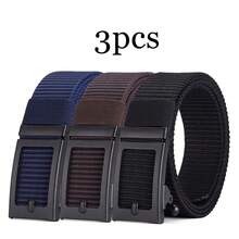 3 piezas Cinturón de lona con hebilla automática de moda para hombres, cinturón minimalista multiusos para aventuras al aire libre, regalo para padre/novio, accesorios de otoño-invierno, adecuado para adolescentes, jóvenes, hombres, uso casual, al aire libre, atlético, vacaciones, regalos de graduación, cumpleaños, uso diario, Halloween, casual, negocios, calle, bohemio, occidental, al aire libre, regalo para hombres, esposo, novio, padre, papá, Navidad