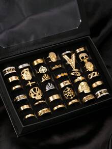 5/10/20/30/40/50/60pcs Fashionable Personalized Accessories For Men, Roman Numeral Single Chain Smooth Cross Ring Set, Multiple Styles For Flexible Matching, Size 6-11 Random, Suitable For Men & Women Daily, Festival, Party Wear