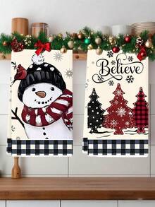 2pcs Super Soft Microfiber Christmas Hand Towels, Plaid, Santa Claus & Snowman Pattern Design Dish Cloths, Kitchen Cleaning Rags, Suitable For Christmas Kitchen & Bathroom Decor, Advent Gift, Christmas Surprise - Multicolor - View 10