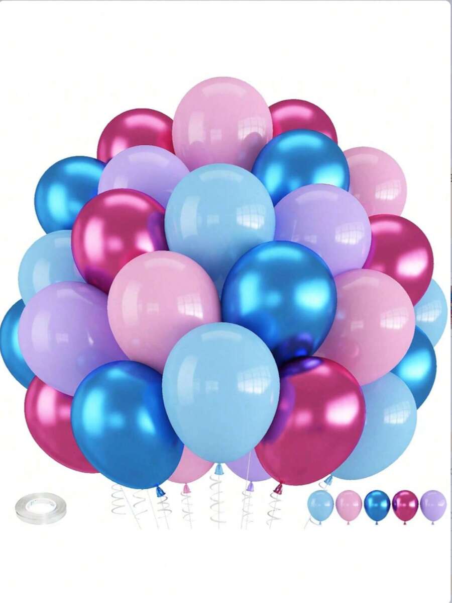 Bộ 37 bóng bay màu hồng và xanh dương, kích thước 10 inch, màu macaron và xanh/hồng ánh kim, thích hợp cho tiệc tiết lộ giới tính, tiệc mừng em bé, tiệc cưới, tiệc Hawaii mùa hè, trang trí tiệc sinh nhật. - Nhiều màu - Xem 1
