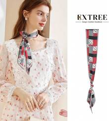 59 Silk Like Scarf Women's Fashion Square Neck Satin Scarfs Bag Hair Scarves 59 * 5.9" - Fs011-đen-đỏ-xám-ca rô - Xem 5