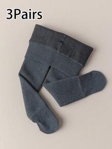 1pc Children's Thick Ribbed Solid Color Tights, Thermal Lined, Autumn/Winter - Multicolor - View 15