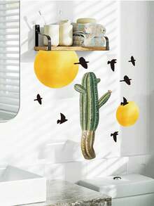 1/2pcs Multi-Size PVC Self-Adhesive Removable Wall Stickers, Minimalist Cactus, Potted Plants, Bird Of Paradise, Succulent Decor Stickers, Suitable For Bedroom, Living Room, Study, Dining Room, Bathroom, Home Wall Decor