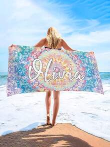 1 pièce Serviette de plage personnalisée avec texte et fleurs, serviette de bain ultra-absorbante, serviette de plage confortable, serviette de piscine à la mode, tapis de yoga raffiné, accessoire de plage, cadeau essentiel pour la fête des mères, les anniversaires, les jours fériés, la fête des pères, les remises de diplômes, les mariages, les pendaisons de crémaillère. Décoration de salle de bain, de salon, de chambre à coucher, accessoires de voyage essentiels, articles de plage essentiels, articles essentiels pour le dortoir - Multicolore - Voir 9