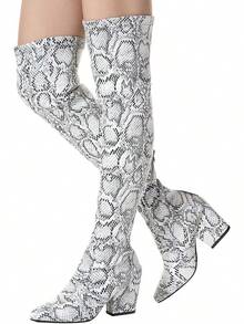 Women's Thigh High Block Heel Pointed Toe Stretch Over Knee Boots - Style - Rắn - Xem 8