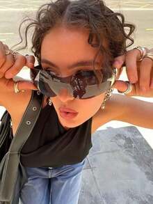 1pc Large Frame Futuristic Y2K Fashionable High-Tech Personalized Fashion Glasses Y2K Fest Music Fest Summer Beach Vacation, Outdoor, Travel Shades Decor Street Y2k Style Oversized Wrap Frame Music Festival Preppy Style Back To School - 黑灰色 - 查看 4