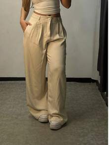 Wide Leg Tailored Pantolon Pants - beige - Ver 7
