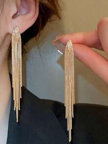 1 Pair Simple Long Tassel Earrings For Daily Wear - Gold 2 - View 6